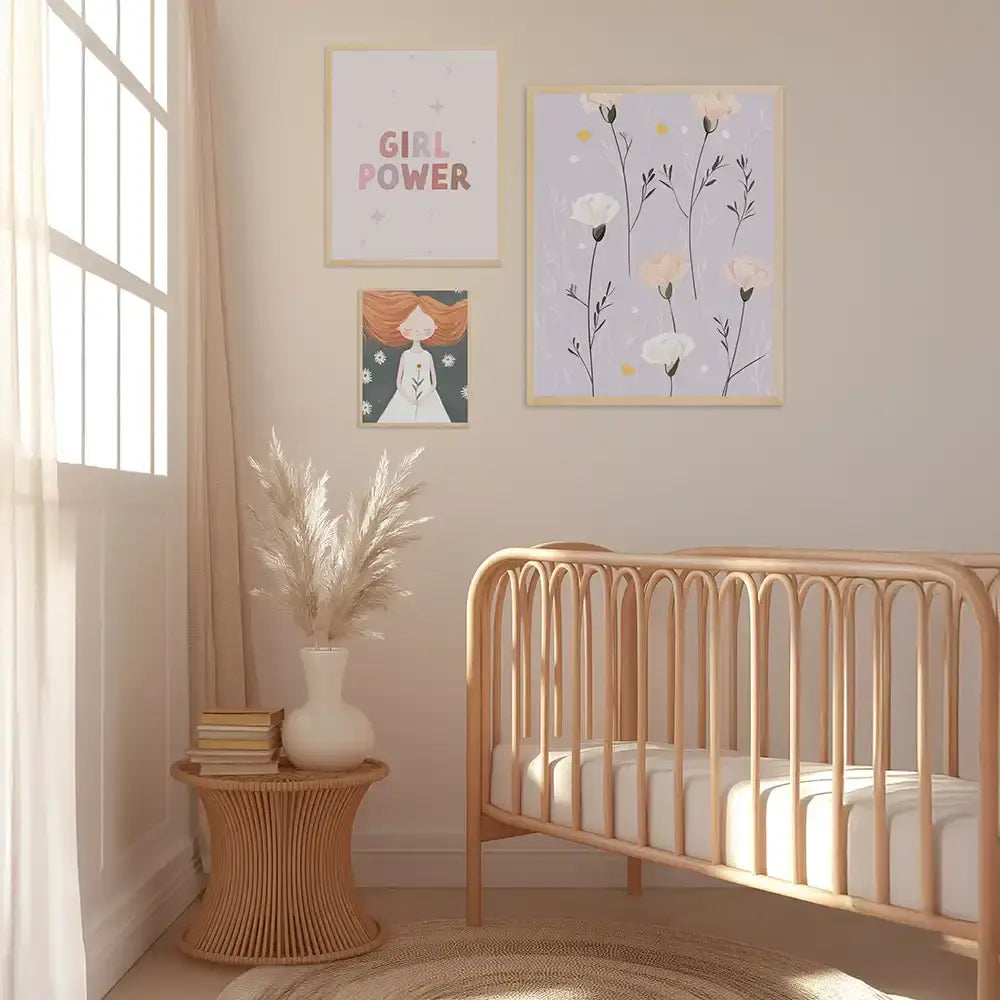 Poster 3er-Set - Girl Power, Mädchen & Blumen fürs Kinderzimmer