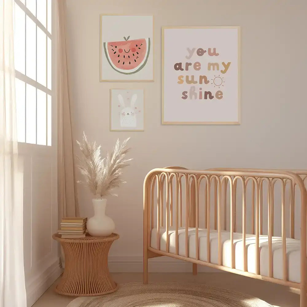 Poster 3er-Set - Wassermelone, Hase & "You are my sunshine" fürs Kinderzimmer