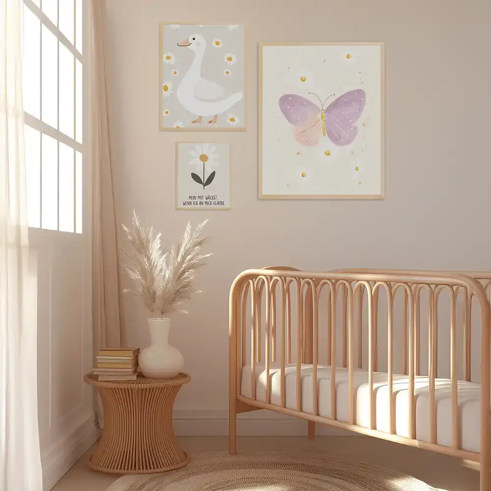 Poster 3er-Set - Ente, Gänseblümchen & Schmetterling fürs Kinderzimmer