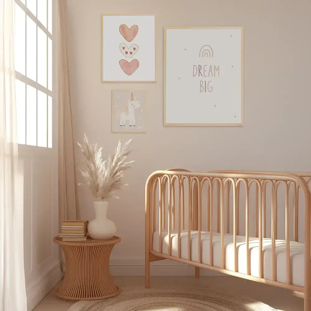 Poster 3er-Set - Herzen, Einhorn & Dream Big fürs Kinderzimmer