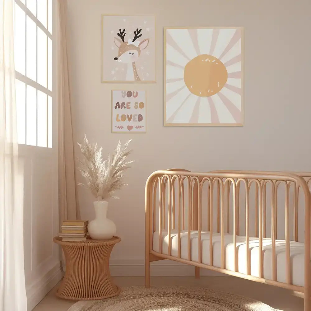 Poster 3er-Set - Reh, "You are so loved" & Sonne fürs Kinderzimmer