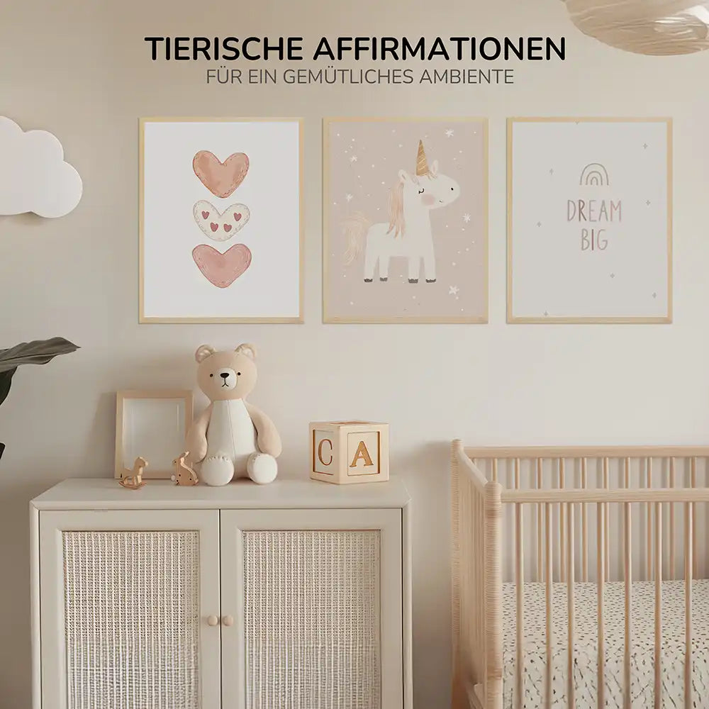 Poster 3er-Set - Herzen, Einhorn & Dream Big fürs Kinderzimmer