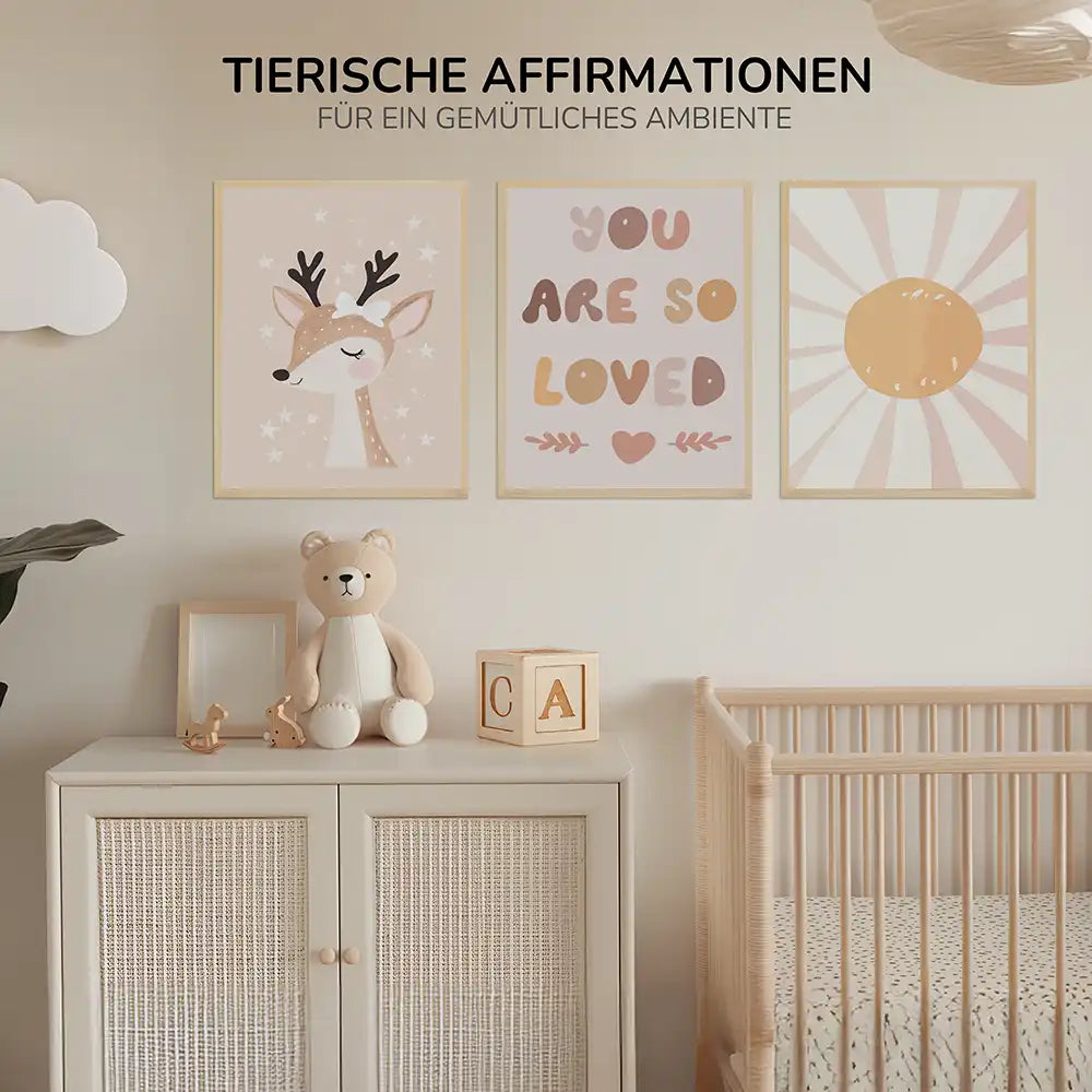 Poster 3er-Set - Reh, "You are so loved" & Sonne fürs Kinderzimmer