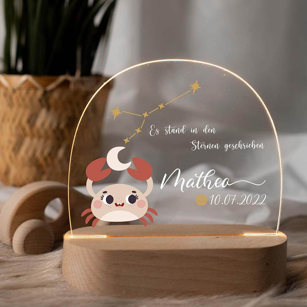 personalized zodiac lamp with Cancer constellation and crab design