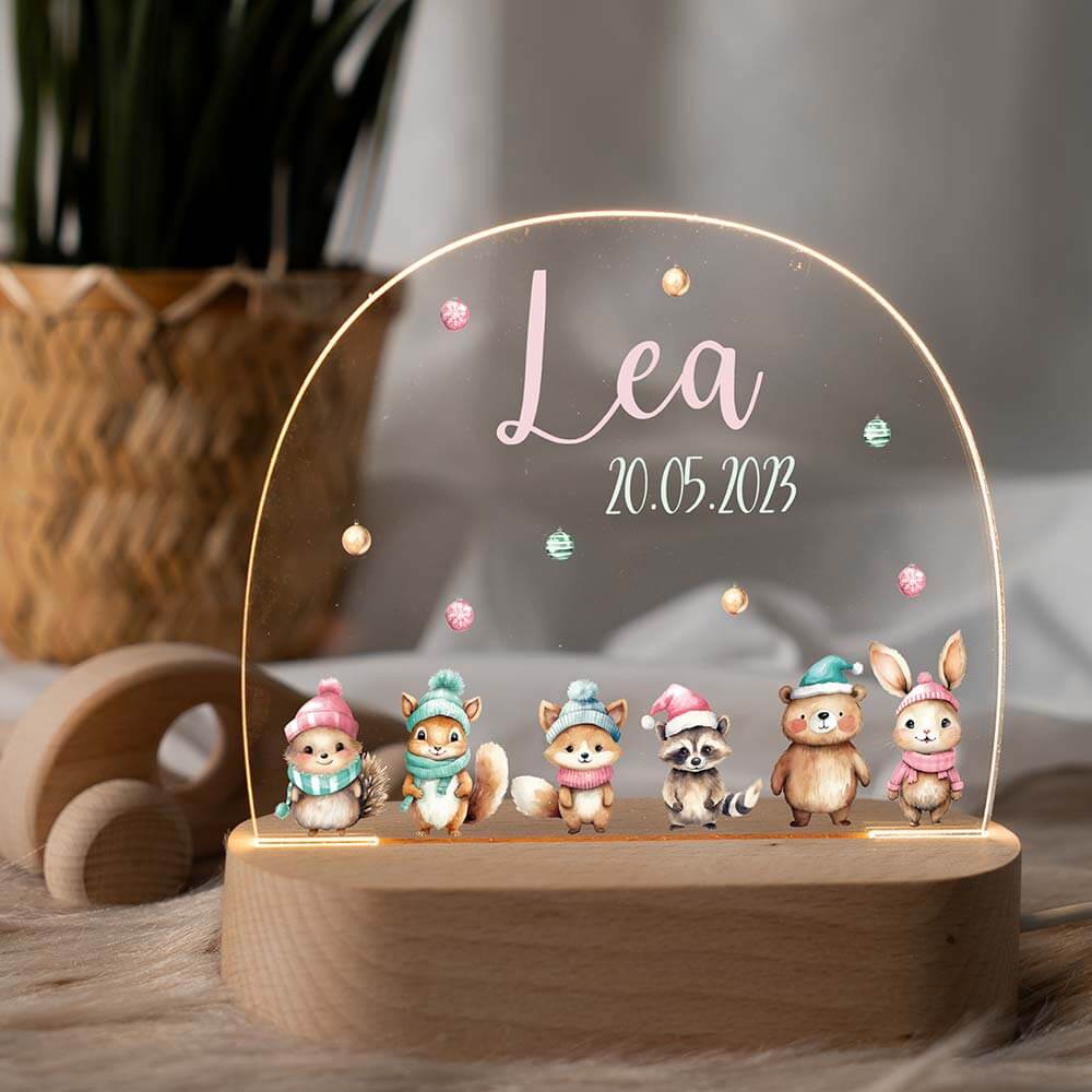 Nachtlicht Kinder personalisiert - Weihnachtswaldtiere