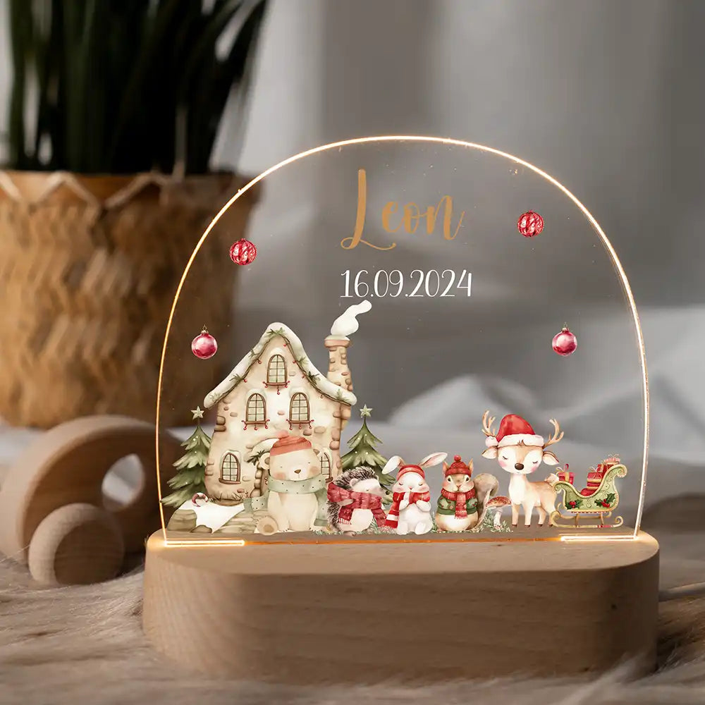 Nachtlicht Kinder personalisiert Weihnachten - Niedliche Waldfreunde