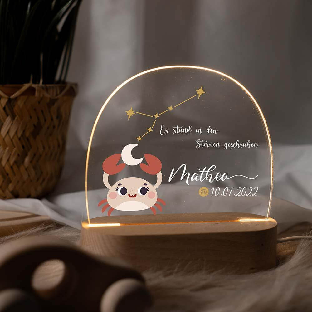zodiac lamp with Cancer and crab motif for children