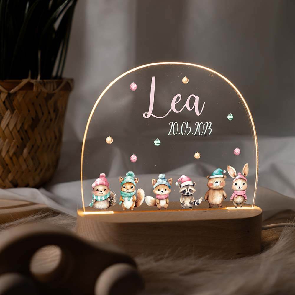 Nachtlicht Kinder personalisiert - Weihnachtswaldtiere