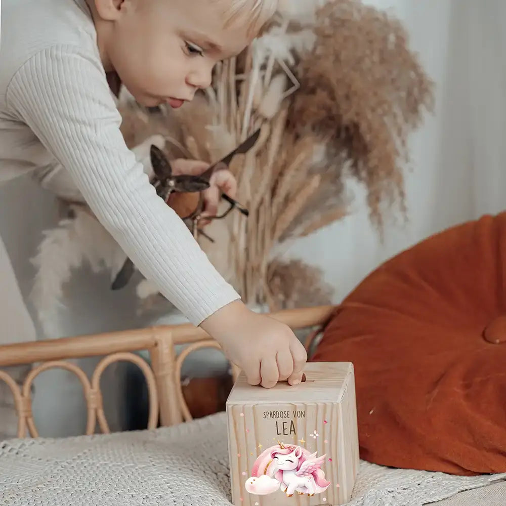Spardose Kinder, Sparschwein personalisiert bunt - Einhorn