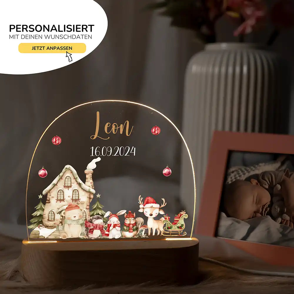 Nachtlicht Kinder personalisiert Weihnachten - Niedliche Waldfreunde