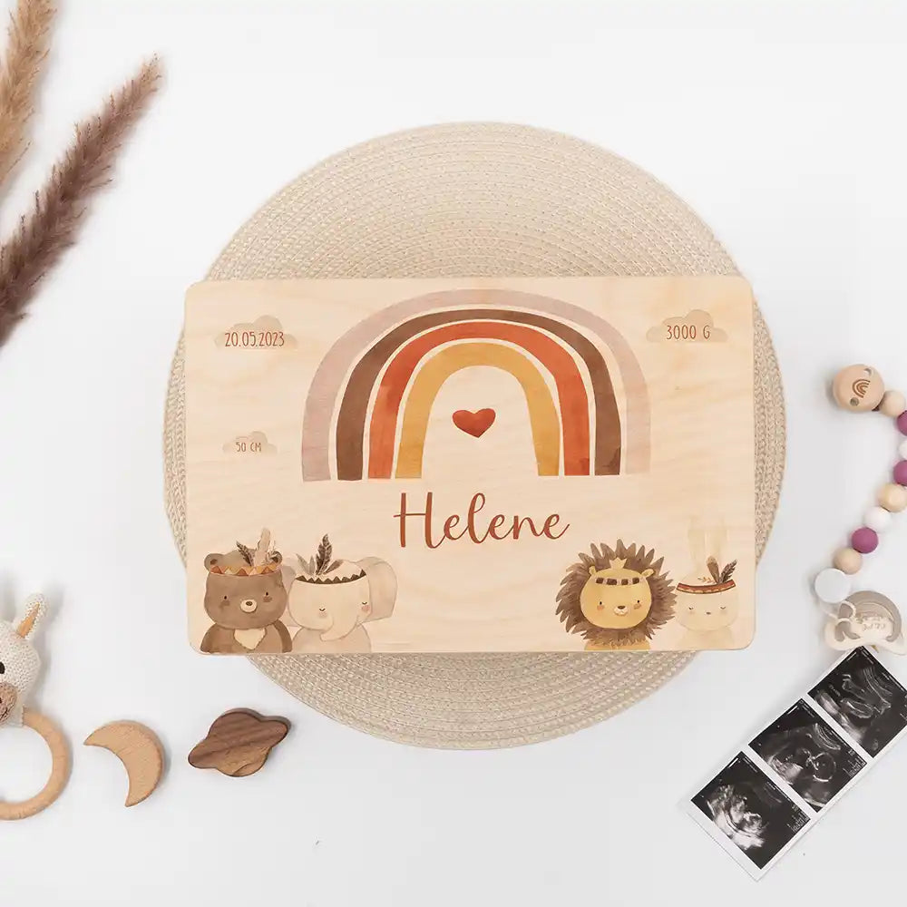 Erinnerungsbox Baby - Boho Tierfamilie