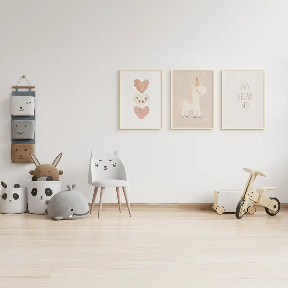 Poster 3er-Set - Herzen, Einhorn & Dream Big fürs Kinderzimmer