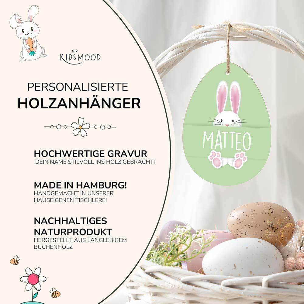 detailed view of personalized wooden Easter egg