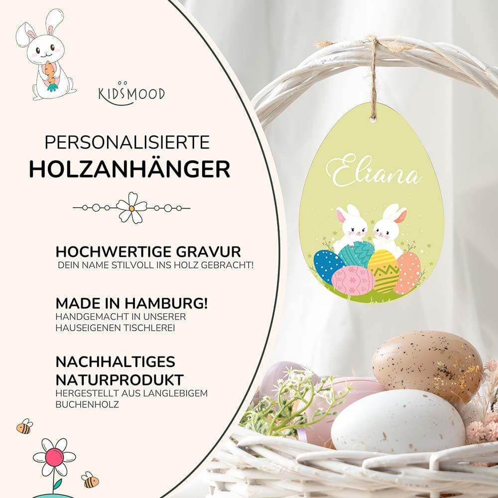 detailed view of personalized wooden Easter egg