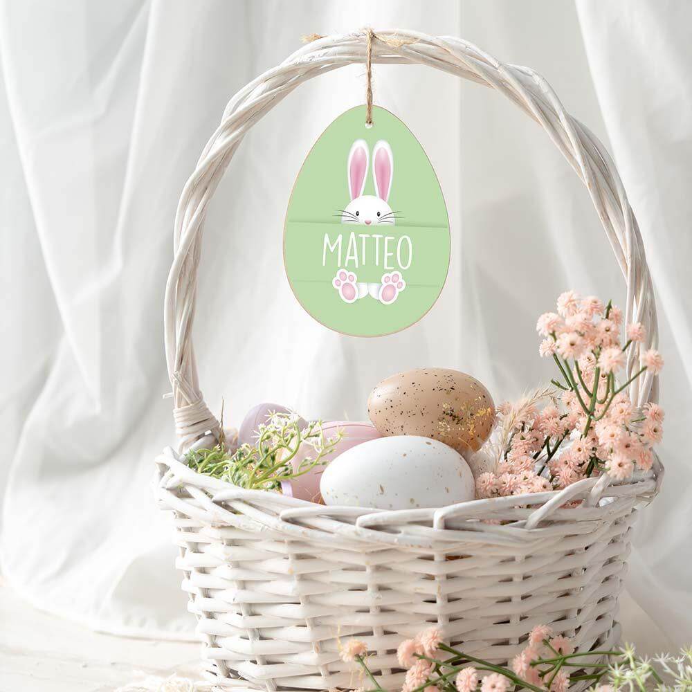 close-up of unique personalized wooden Easter egg