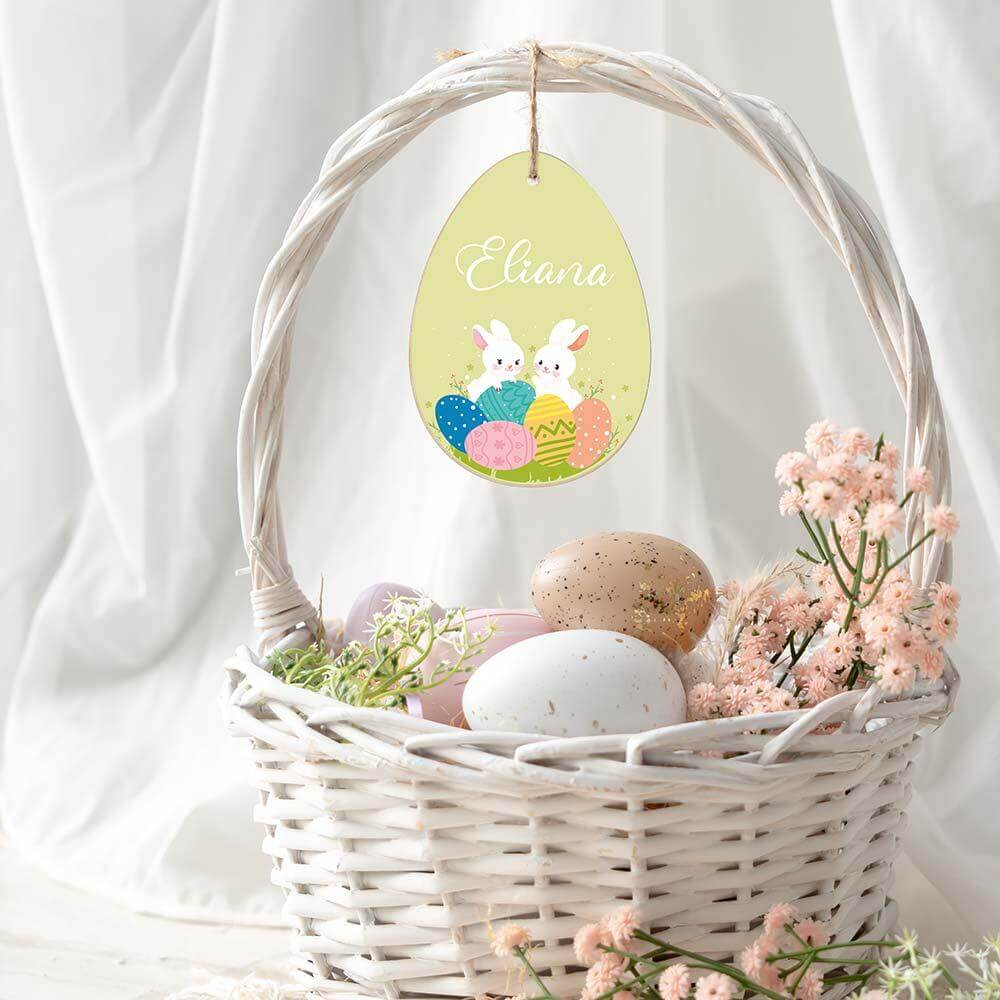 close-up of unique personalized wooden Easter egg