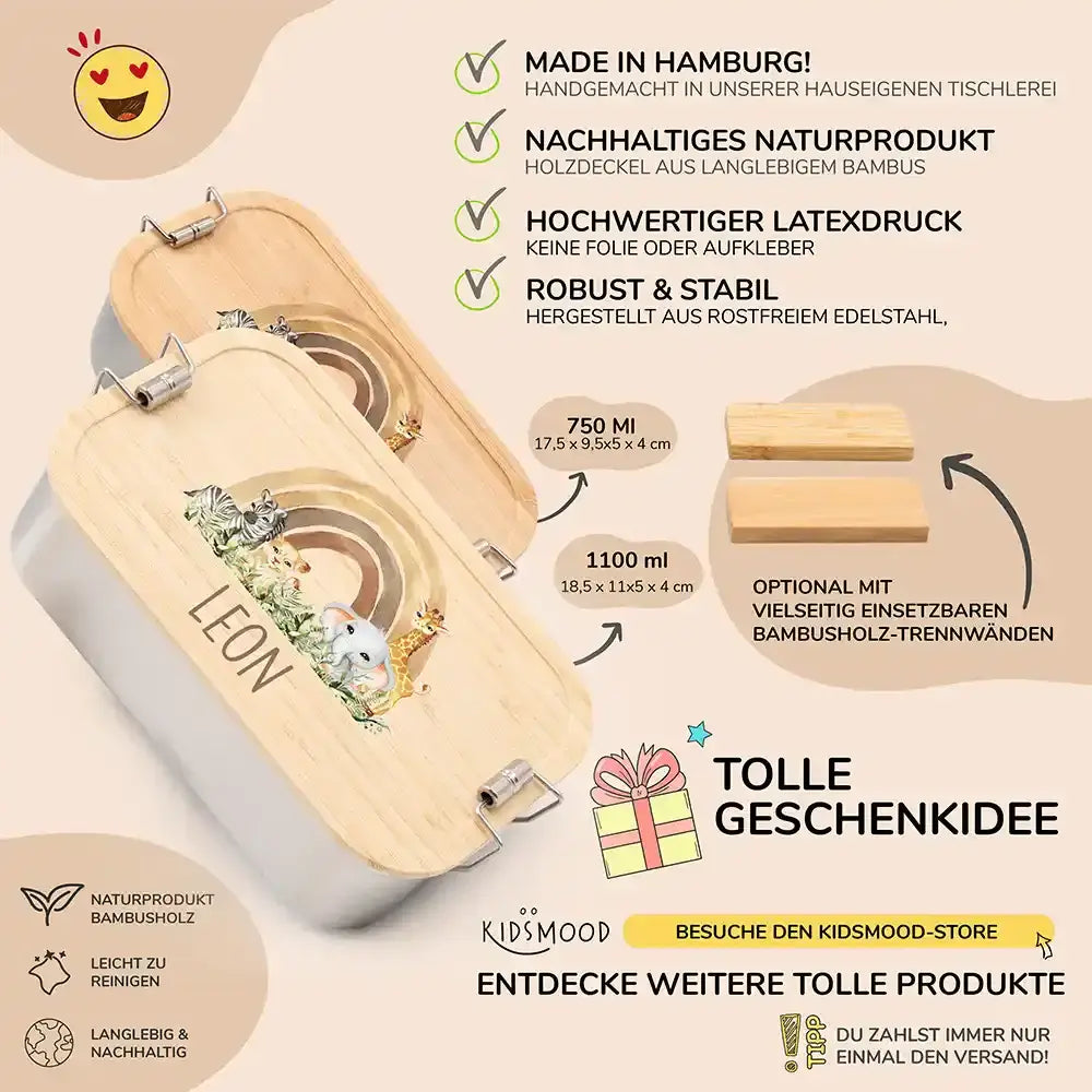 detailansicht der gravierten rainbow animals motive auf brotdose