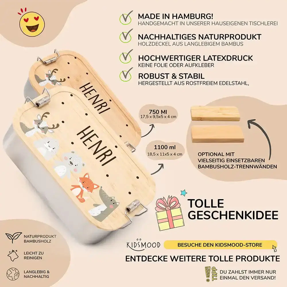 detailansicht der gravierten winter animals motive auf brotdose