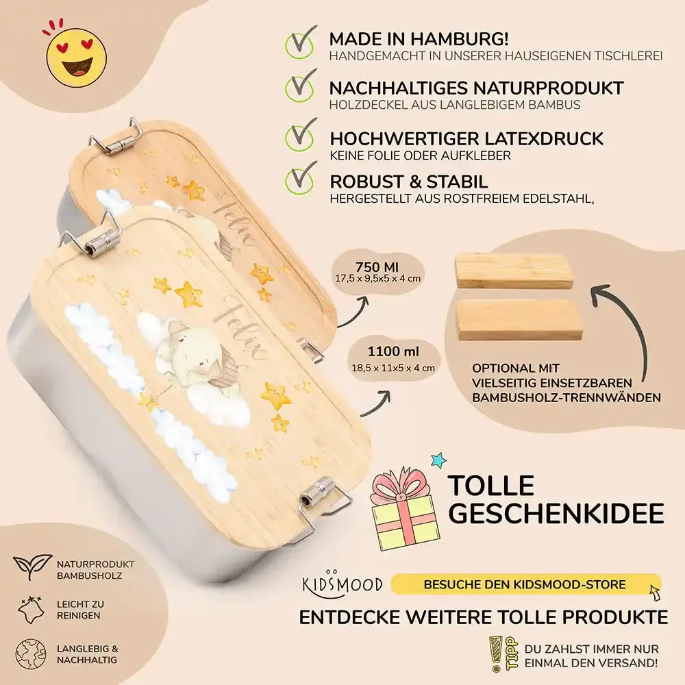 detailansicht der gravierten elefant auf wolken motive auf brotdose
