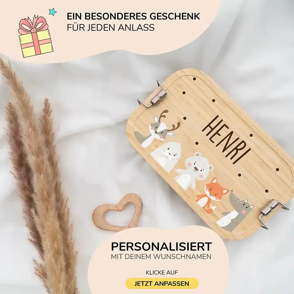 brotdose mit winter animals motiv und individuellem namen