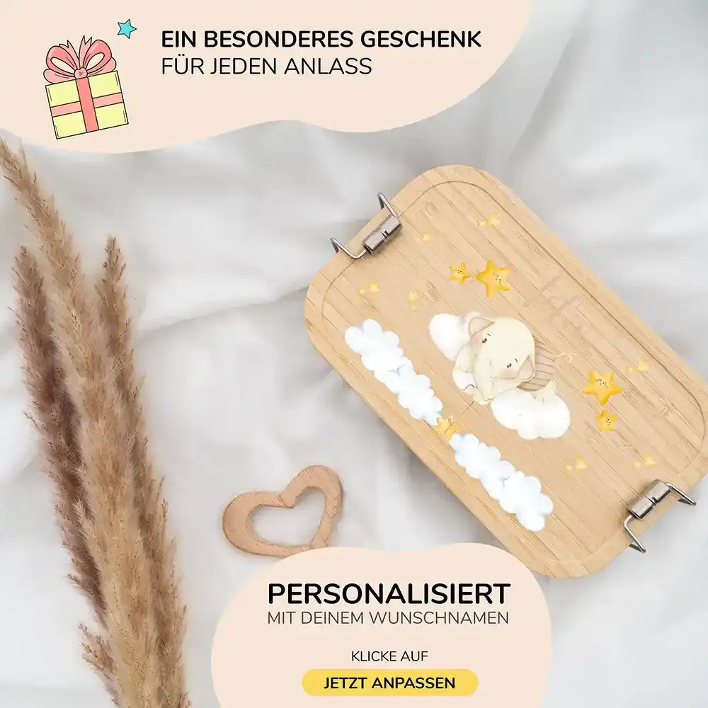 brotdose mit elefant auf wolken motiv und individuellem namen