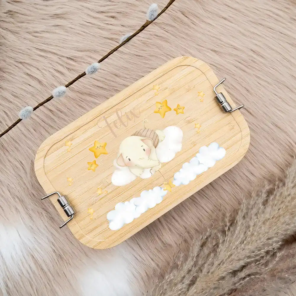personalisierte aufbewahrungsdose mit elefant auf wolken design