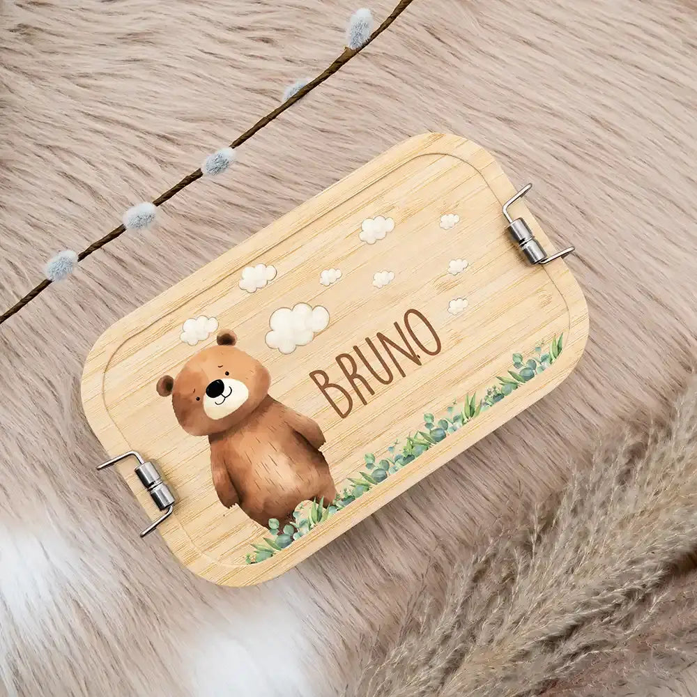 personalisierte aufbewahrungsdose mit bär auf der wiese design