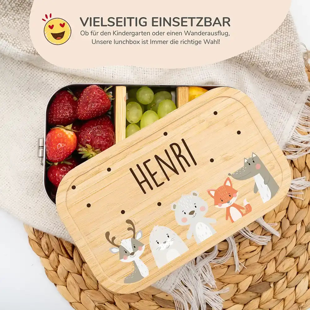 hochwertige brotdose mit winter animals personalisiert