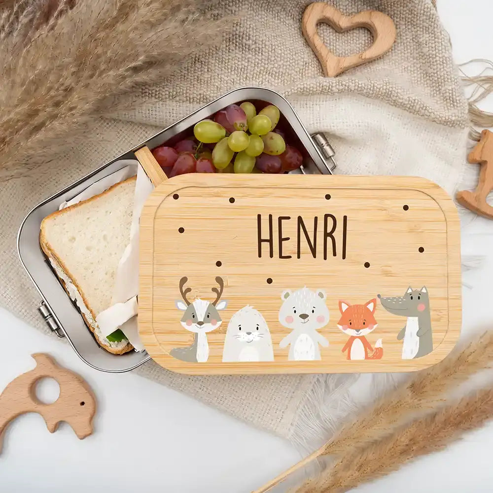 personalisierte brotdose mit winter animals design
