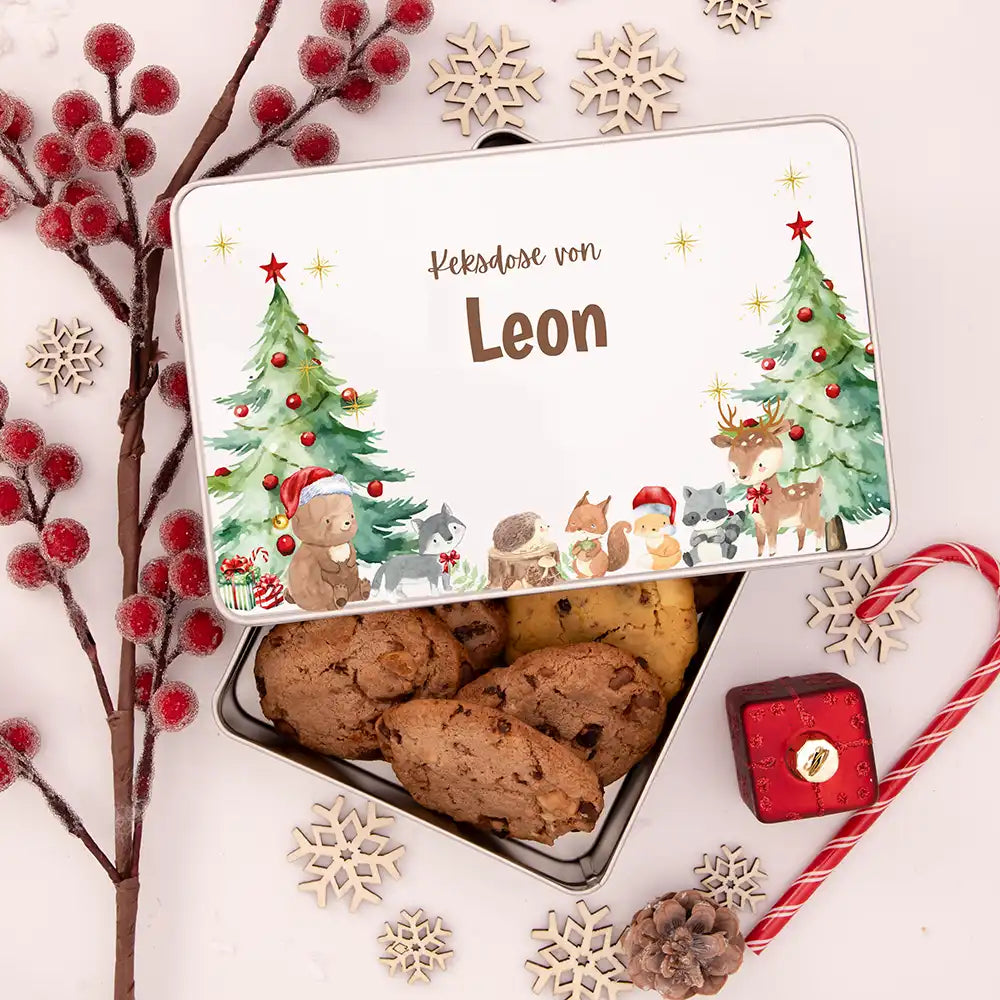 Keksdose aus Metal personalisiert - Weihnachtliche Waldtiere