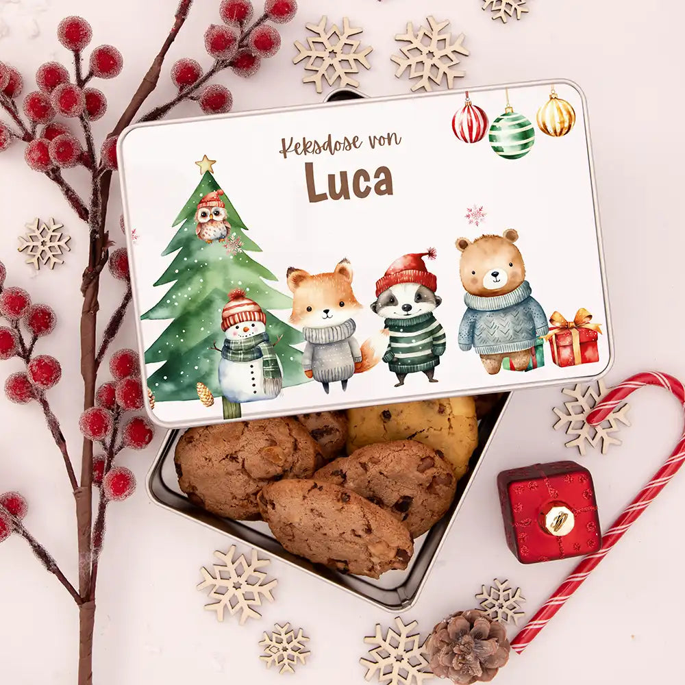 Keksdose aus Metal personalisiert - Zauberhafte Wintertiere