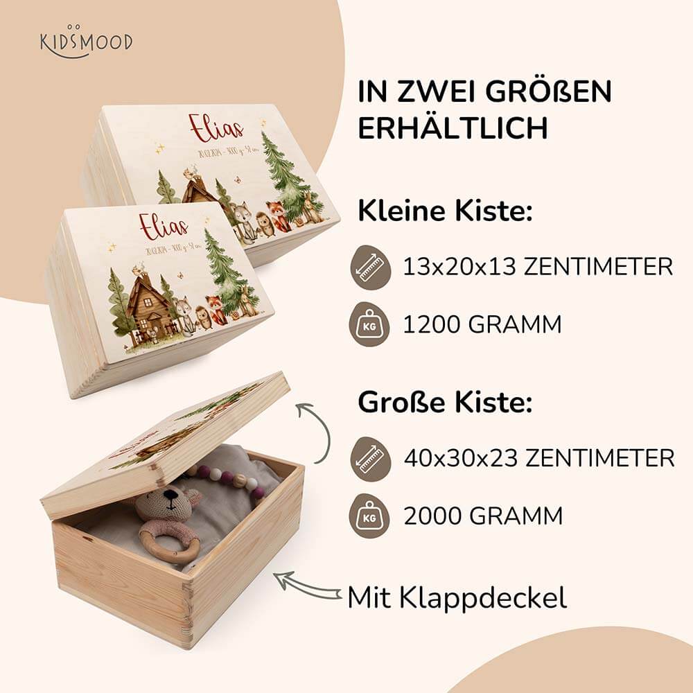 detailansicht der gravierten waldtiere auf erinnerungskiste