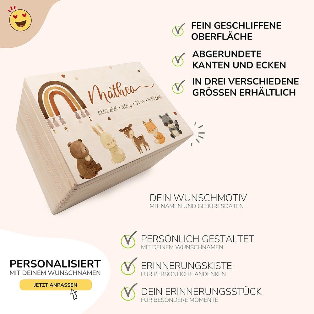 Erinnerungsbox Baby - Tierfamilie Boho