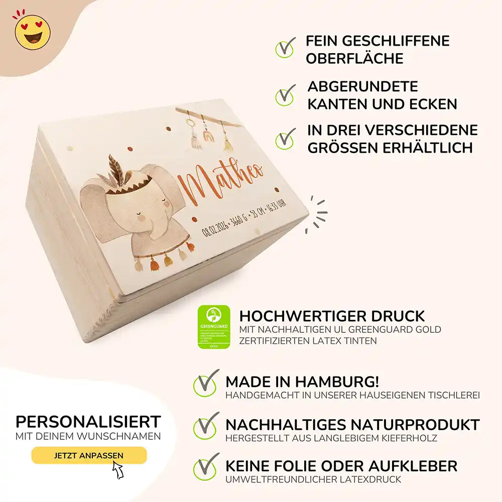 Erinnerungsbox Baby Elephant Boho