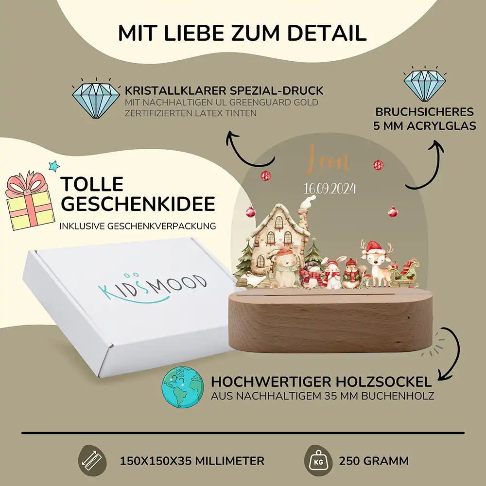Nachtlicht Kinder personalisiert Weihnachten - Niedliche Waldfreunde