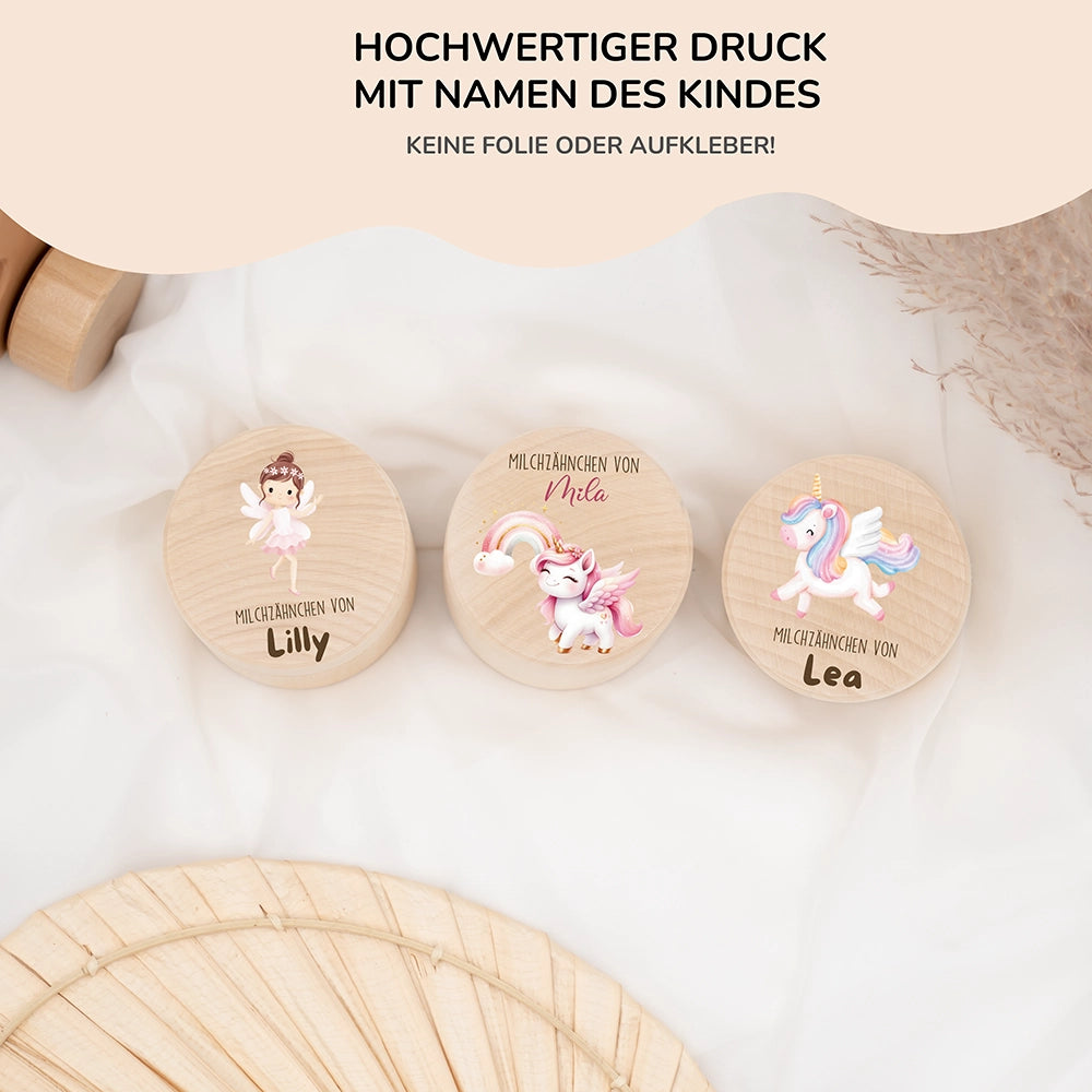 Zahndose Milchzähne personalisiert - Einhorn Motiv
