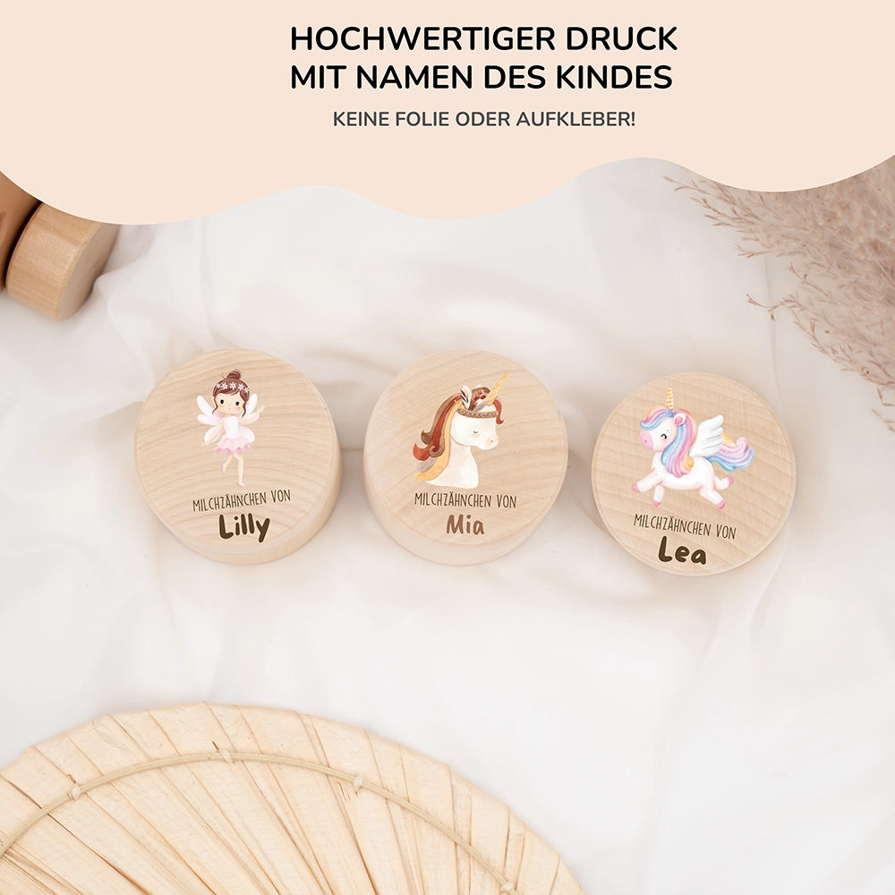 Zahndose Milchzähne personalisiert - Holz Zahnbox mit Wunschnamen - Löwe