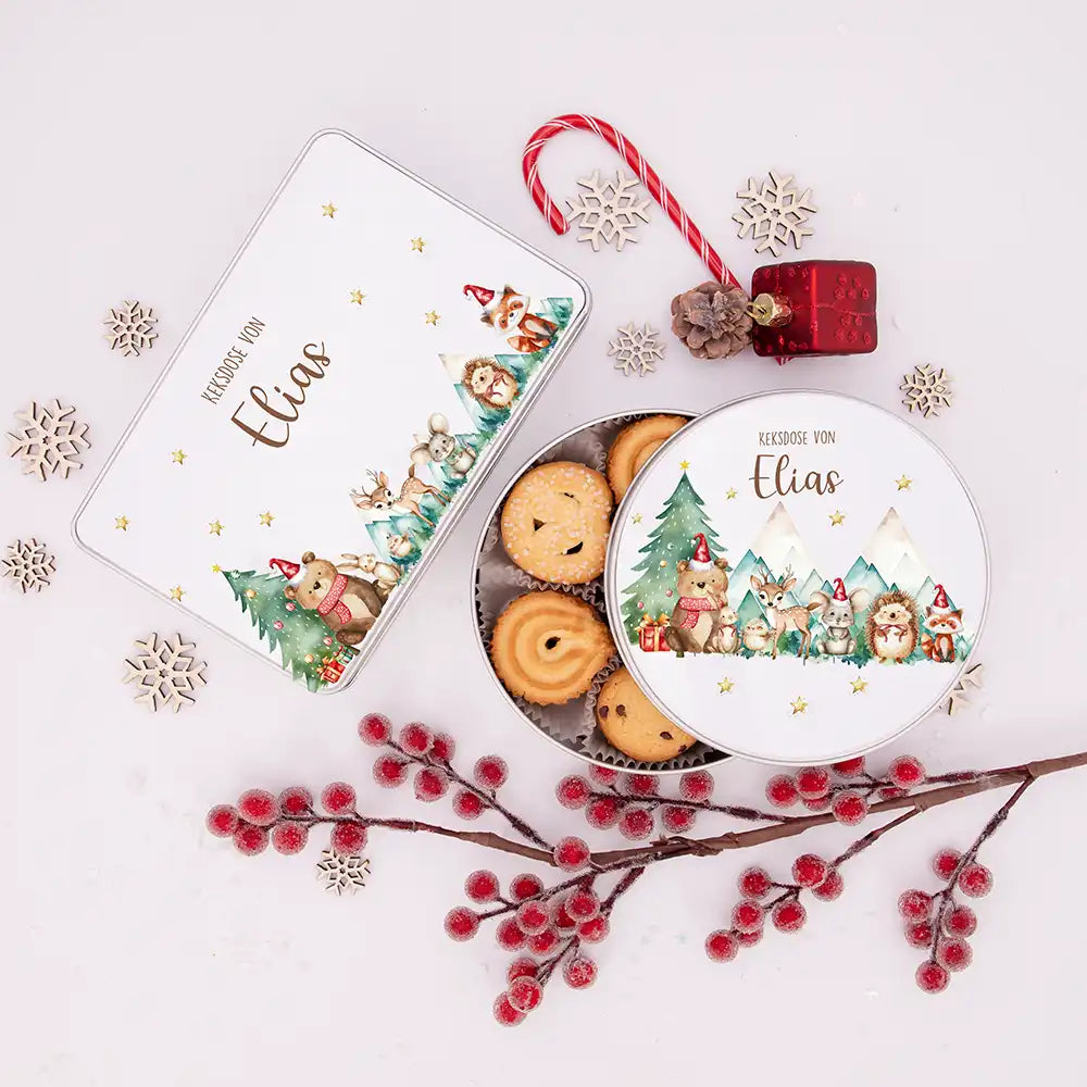 Keksdose aus Metal personalisiert - Kekszauber mit Waldfreunden