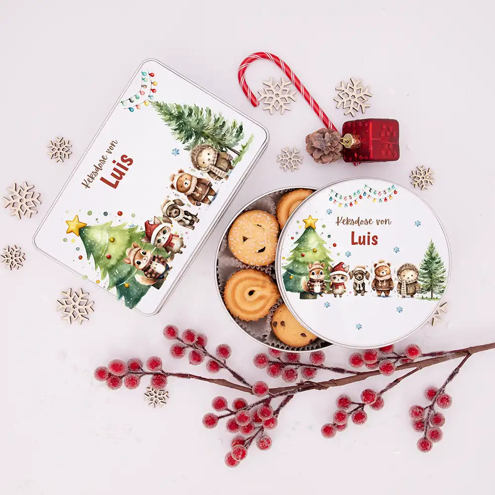 Keksdose aus Metal personalisiert - Winterliche Kuschelbande