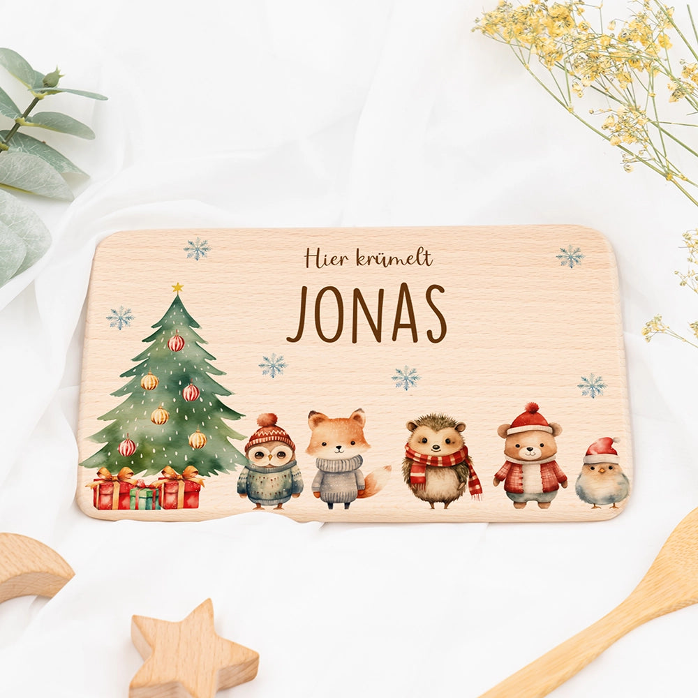 Frühstücksbrettchen Weihnachten mit Tierfreunden - Geschenk Weihnachten