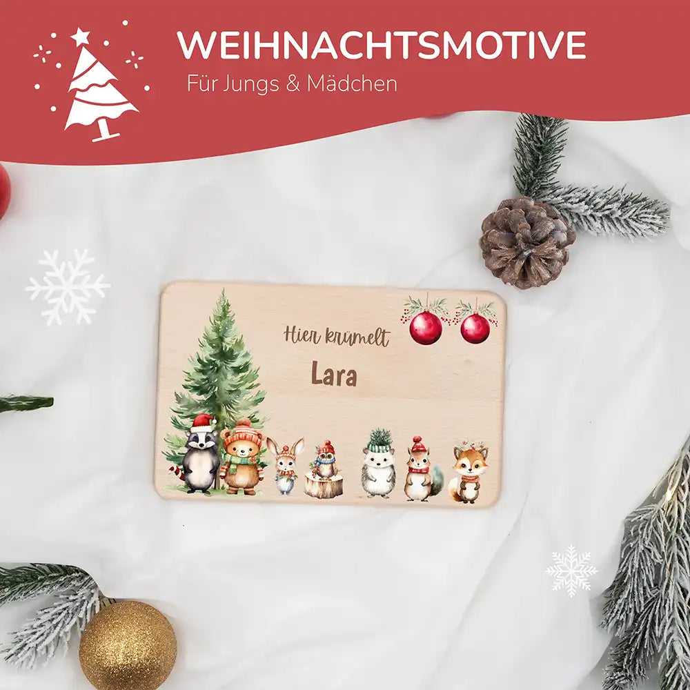 Frühstücksbrettchen Weihnachten - Tierfamilie