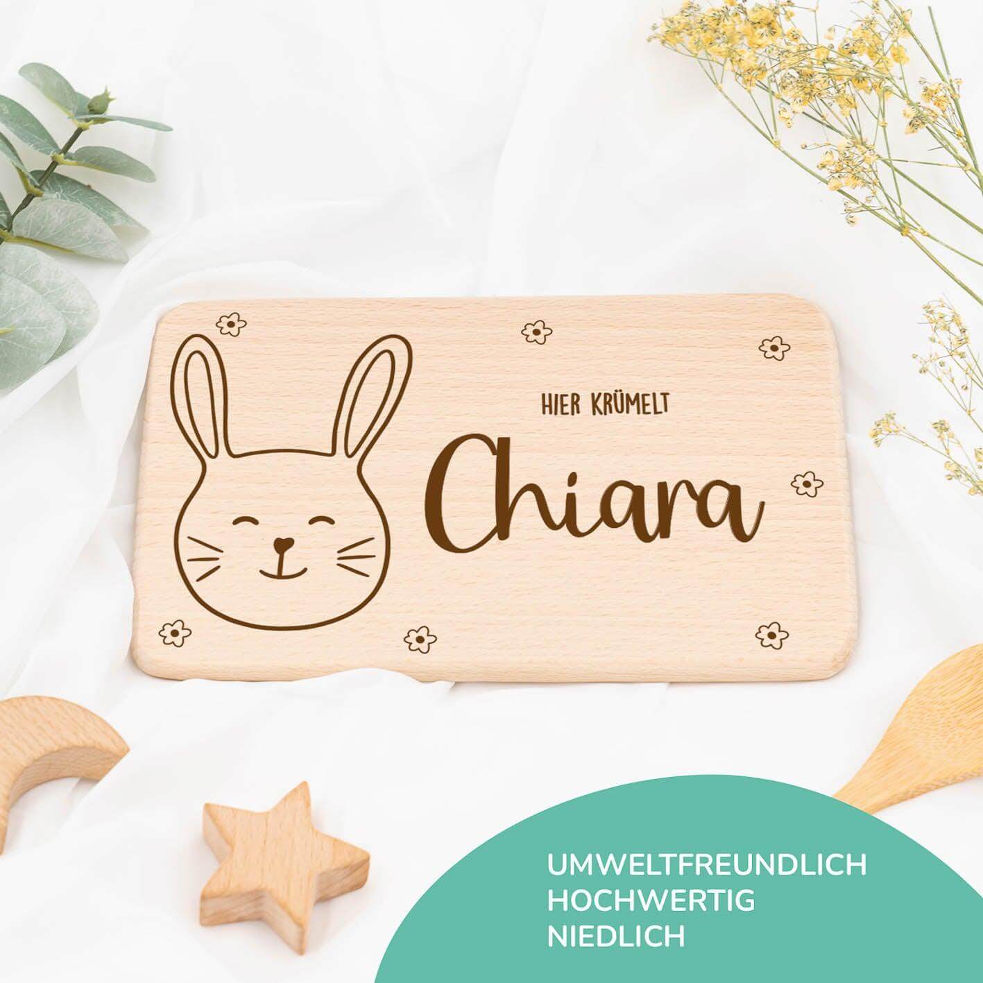 engraved breakfast board with rabbit and custom name