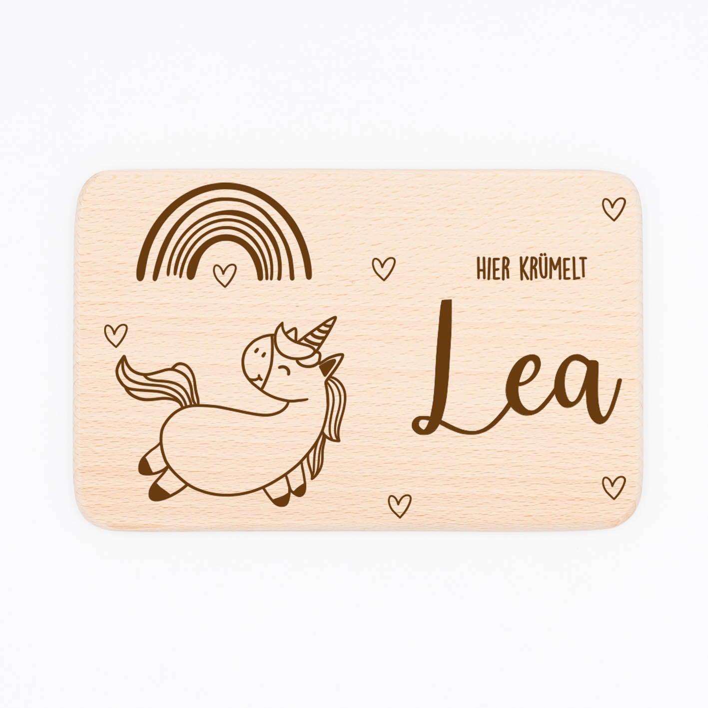breakfast board with rainbow unicorn motif for children