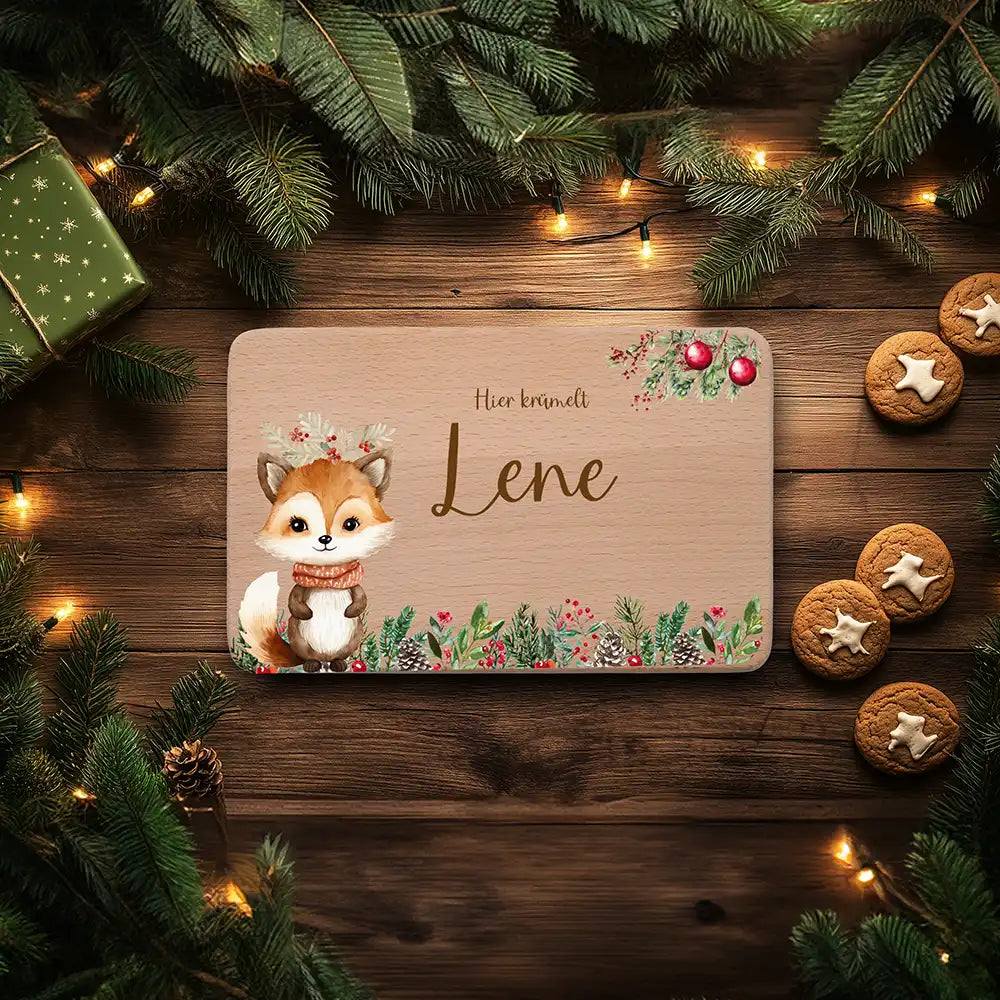 Frühstücksbrettchen Weihnachten mit süßem Fuchs - Geschenk Weihnachten