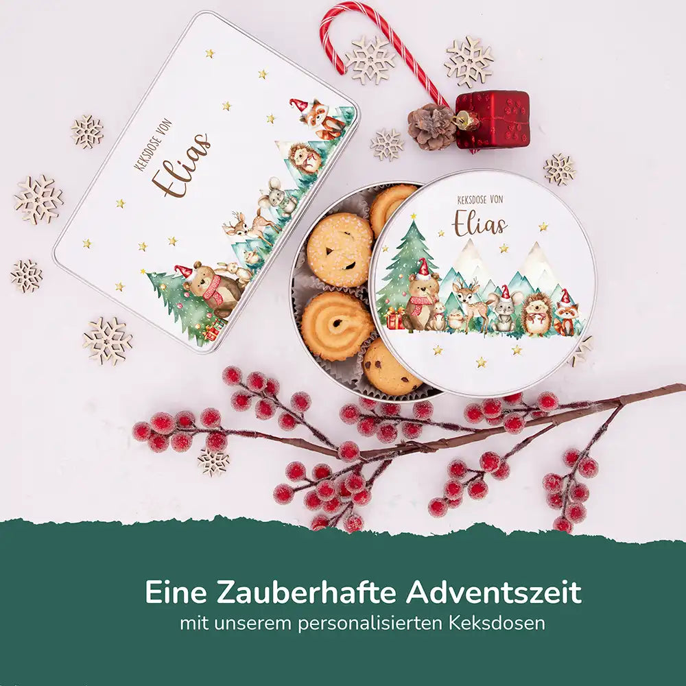 Keksdose aus Metal personalisiert - Kekszauber mit Waldfreunden