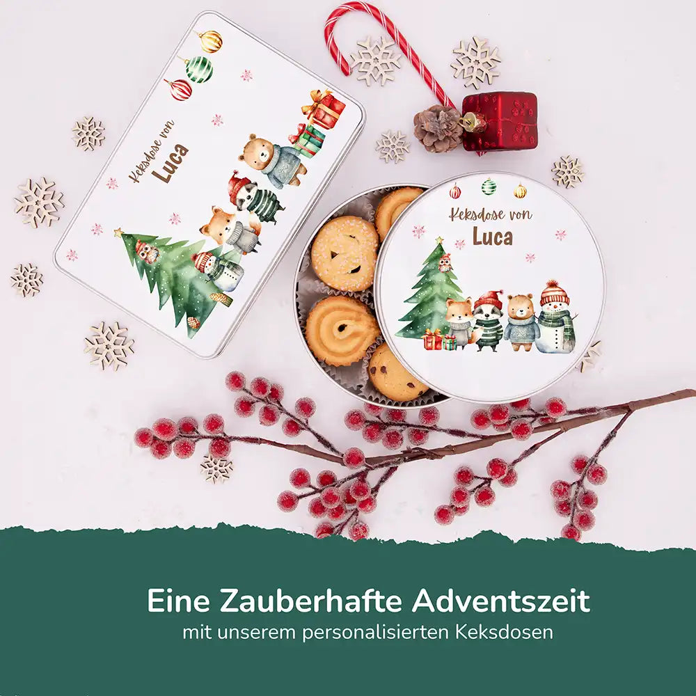 Keksdose aus Metal personalisiert - Kleine Weihnachtsfreunde