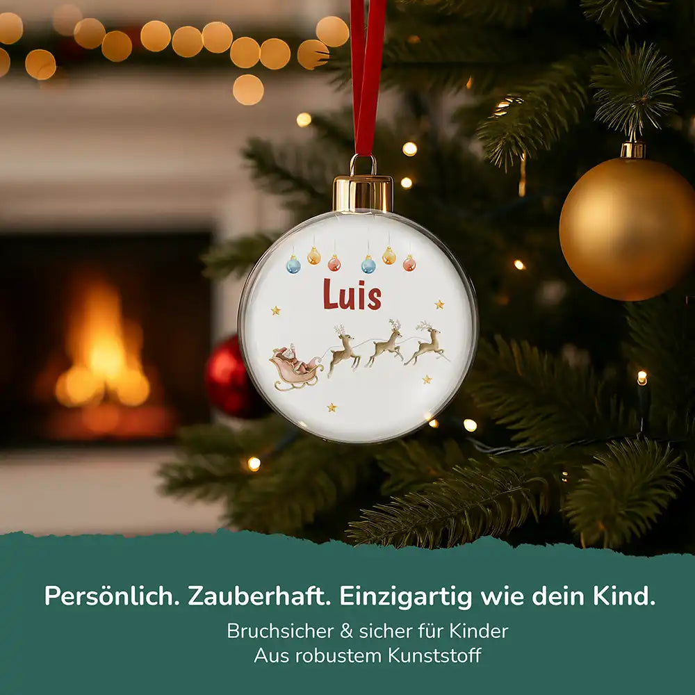 Weihnachtskugel personalisiert mit Namen - Rentierschlitten