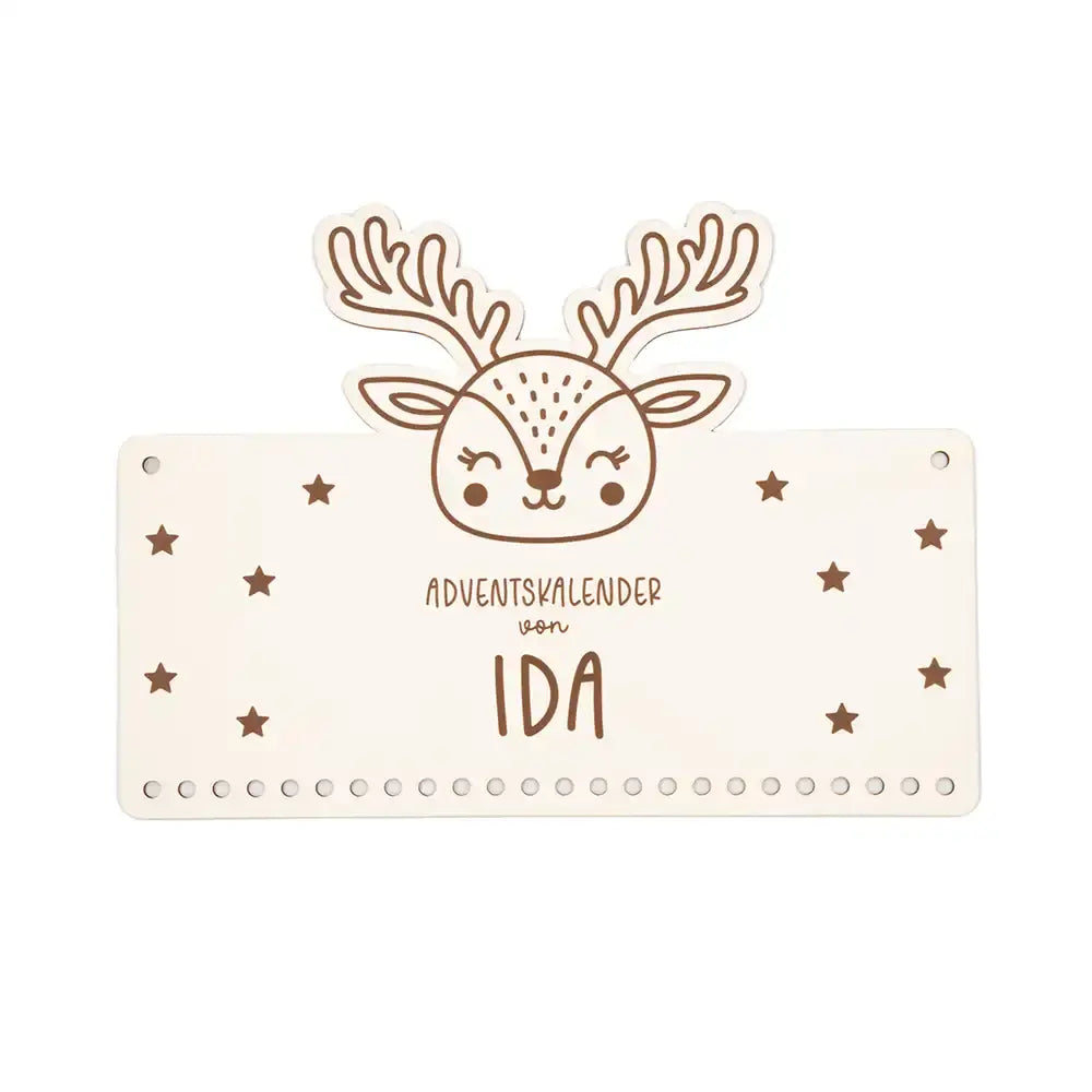 Personalisierbarer Adventskalender "Rentier" - Holz & Jute für Kinder