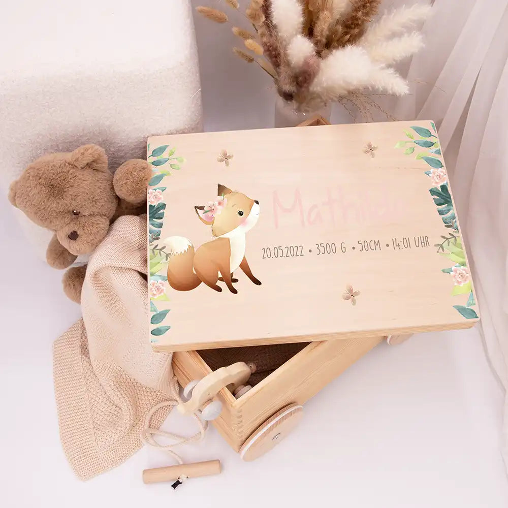 Spielzeugkiste mit Rädern personalisiert - Fuchs