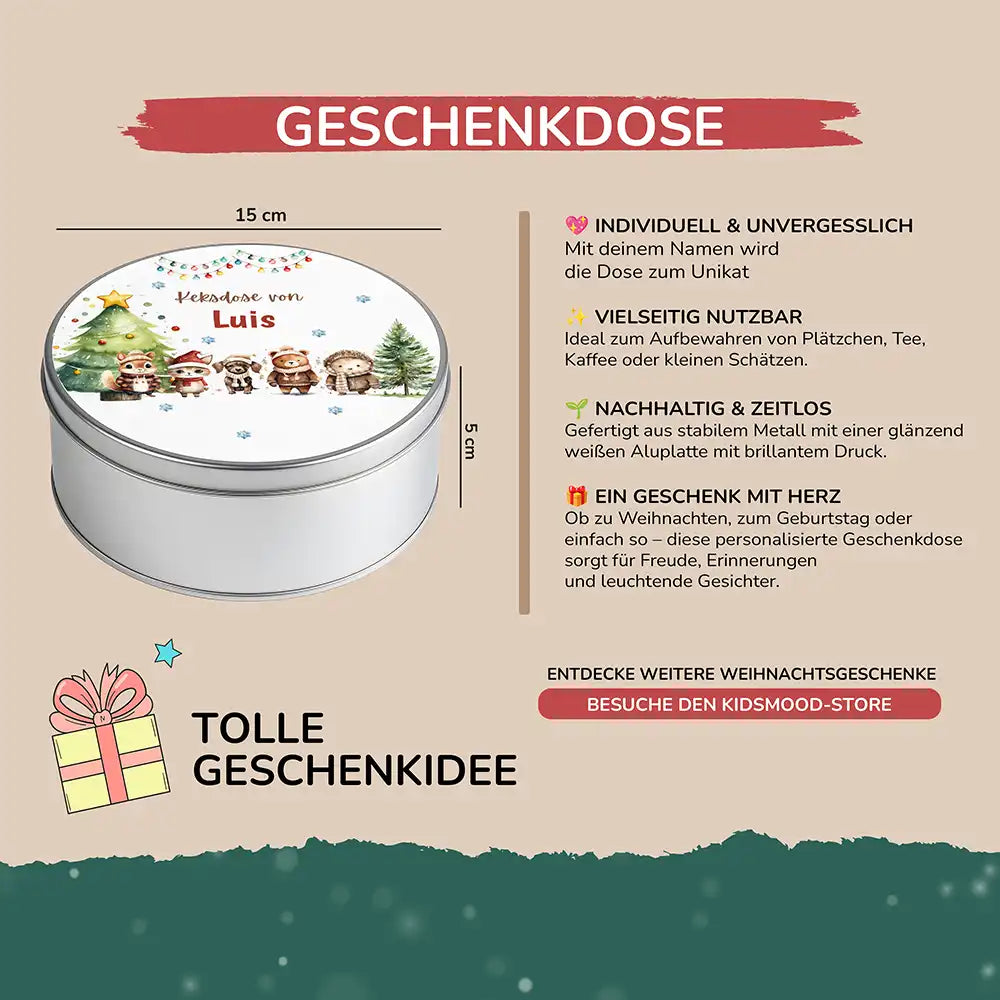 Keksdose aus Metal personalisiert - Winterliche Kuschelbande
